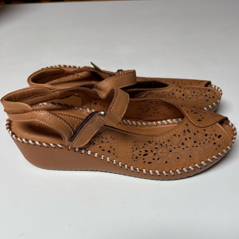 Spring Step Brown Wedge Leather Sandals Women’s Size EU 40 US 9 - Picture 2 of 10